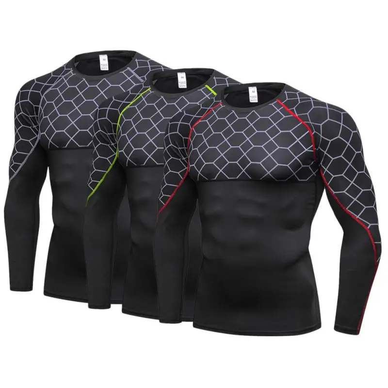 Мужские быстросохнущие футболки для бега с длинными рукавами, тренировочные Компрессионные спортивные футболки, дышащие для фитнеса и спортзала для мальчиков
