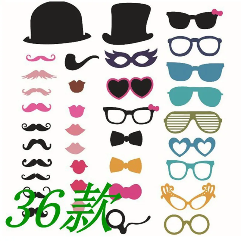 36pcs Photo Booth Props Funny Fun DIY Mask Glasses Mustache Lip On A Stick Photobooth Props Birthday Wedding Party Supplies (5)