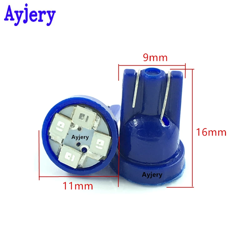 AYJERY 100 шт. 6 в 3 В T10 194 168 4 SMD светодиодные лампы белые синие зеленые красные желтые