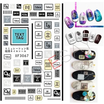

Text Tag Nail Sticker for Nails Gold Black White Back Glue Label Decals Manicure Design Nail Art Stickers Decoration Popular