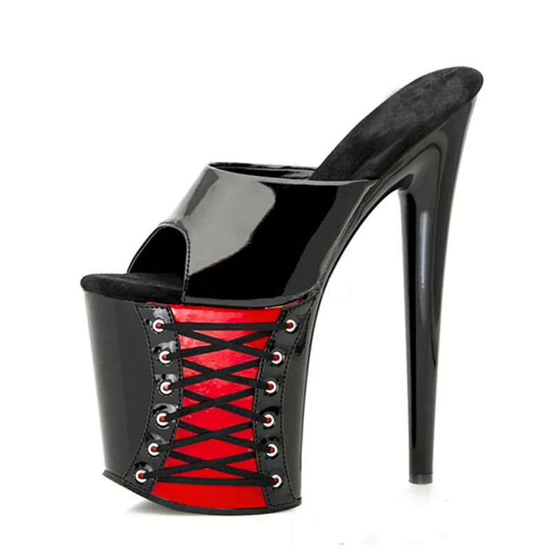 Новинка года; женская обувь для ночного клуба; пикантные красные шлепанцы на платформе и высоком каблуке; женские толстые нижние сандалии на очень тонком высоком каблуке 20 см; WS1769 - Цвет: Red01