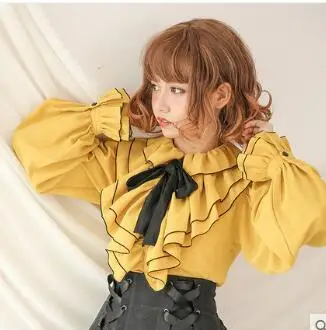 

Princess sweet lolita shirt [Dolly Delly] Original design Amber syrup Lotus-leaf-side Lantern Sleeve color shirt Dolley-00135