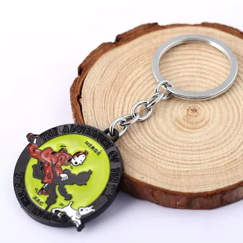 

HSIC 12pcs/lot Wholesale The Adventures of Tintin Metal Keychains Pendant Key Chain Key Ring Car Keychain Men Jewelry