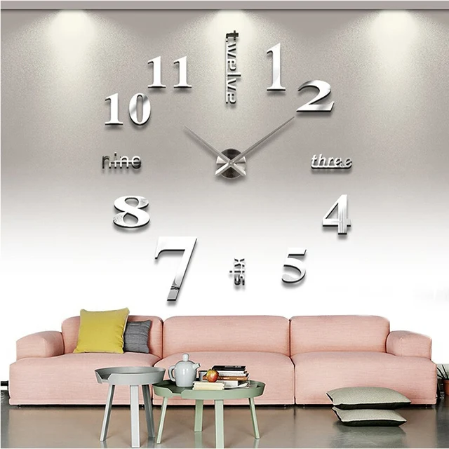 new Quartz wall clocks fashion watches 3d real big wall clock rushed mirror sticker diy living room decor free shipping 1