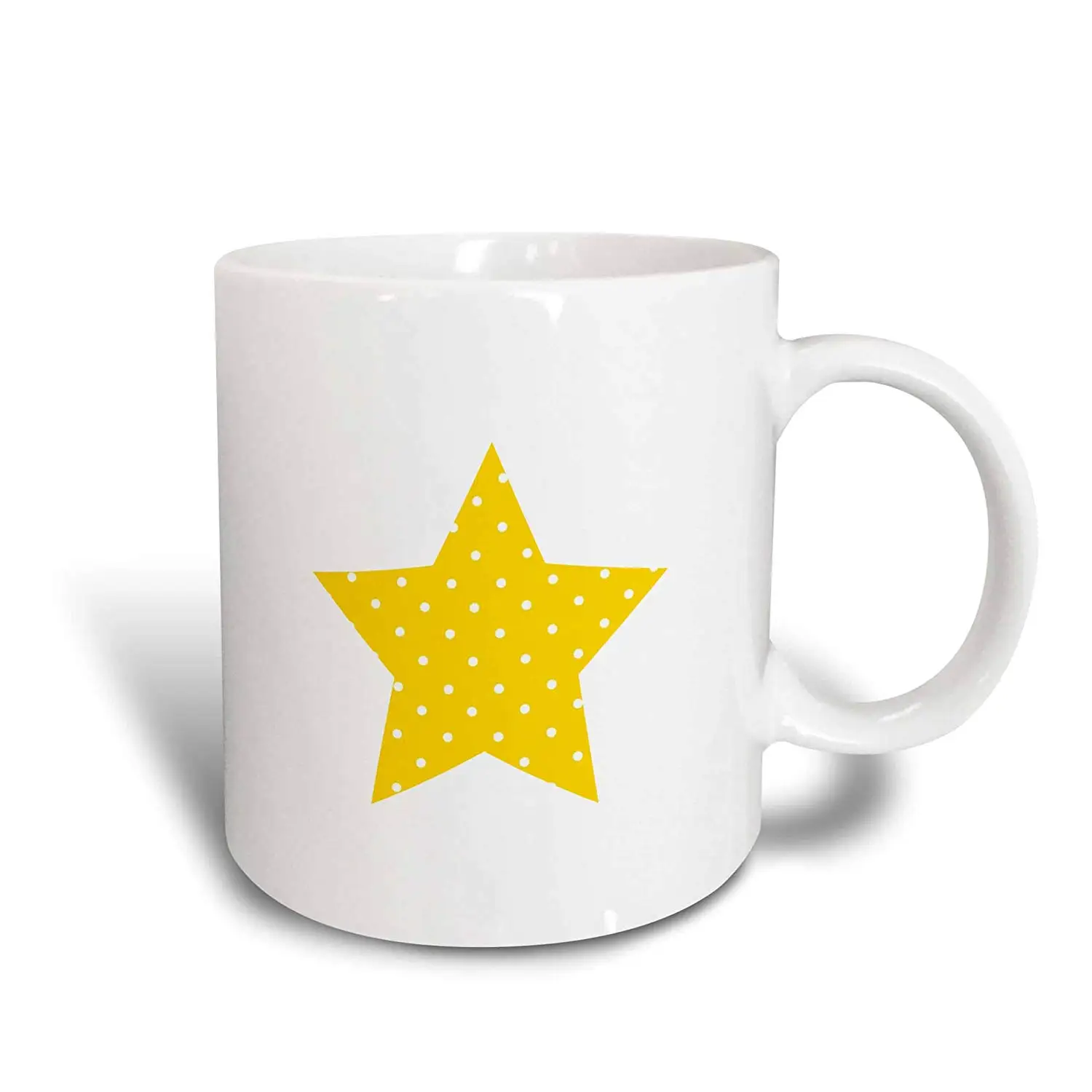

Polka Dot Star Shape-Cute Yellow and White Dotty Pattern Ceramic Mug, 11 oz, Multicolor