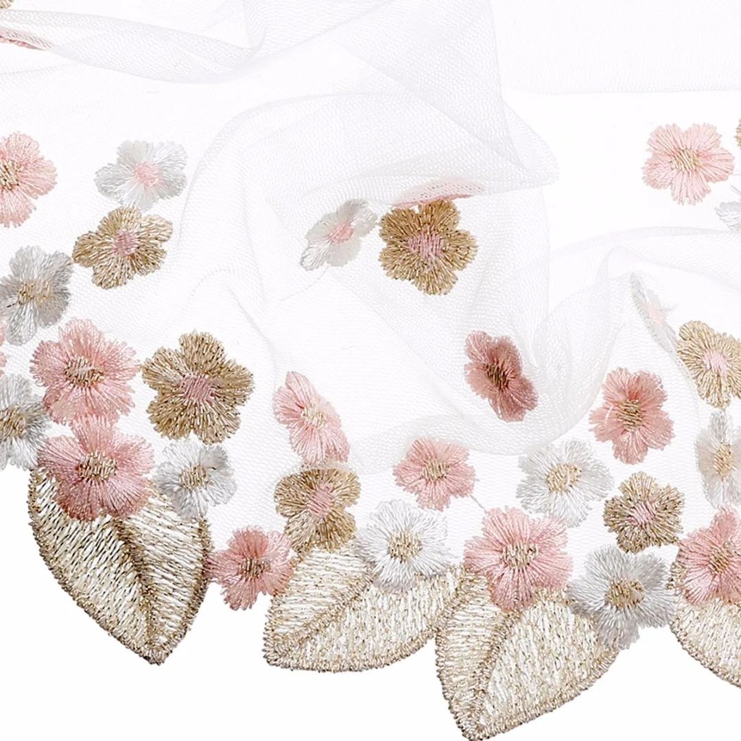 18cm Width Tulle Floral Tulle Lace Cotton For Trim Ribbon Fabric Flower Embroidery Wedding Trim Sewing Supplies