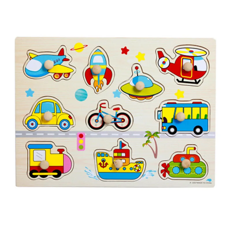 Montessori Baby wooden Toys kids wooden puzzle toys sorters for children wood game for children 3 years Hand Grab Board Set - Цвет: cars