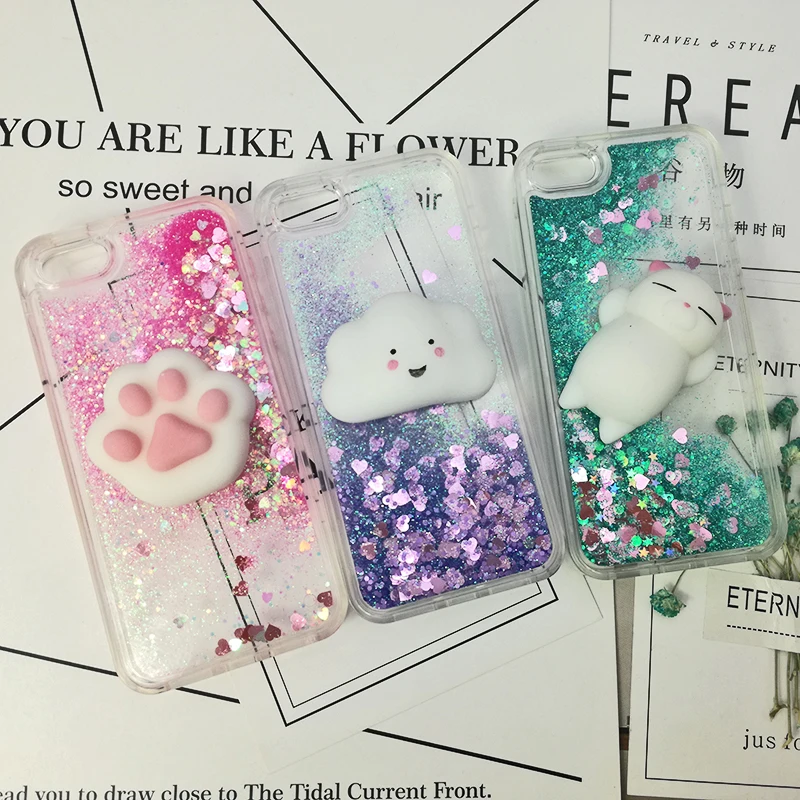 3D Cartoon Squishy Cat Quicksand Case For iPhone 5 s SE Case For iPhone 6 6s 7 8 Plus X Case Glitter Liquid Back Cover Case (3)