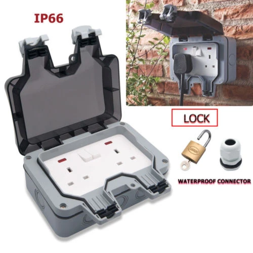 Outdoor 2 Gang 13 A Double Socket Storm Imperméable Switched Socket IP66 UK Plug