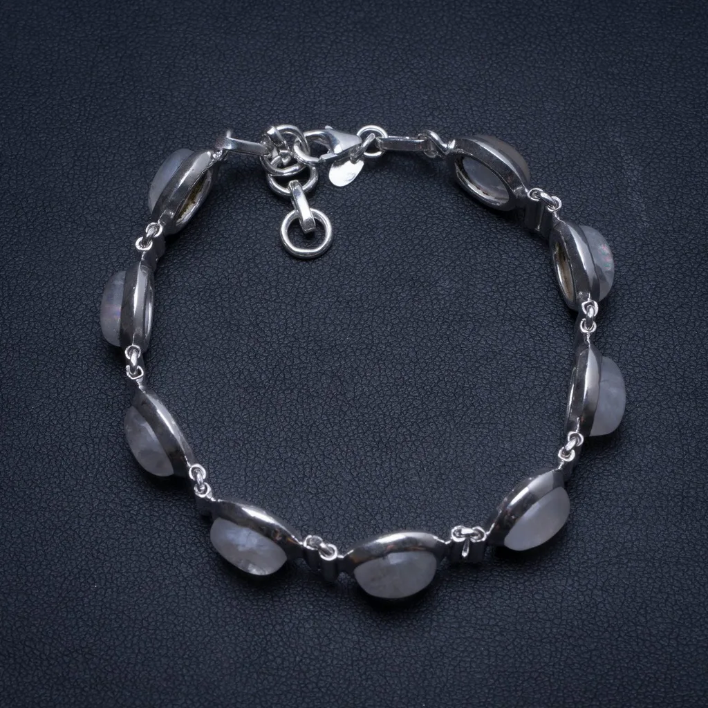 

Natural Rainbow Moonstone Handmade Boho 925 Sterling Silver Tennis Bracelet 6 1/2-7 1/4" T8459