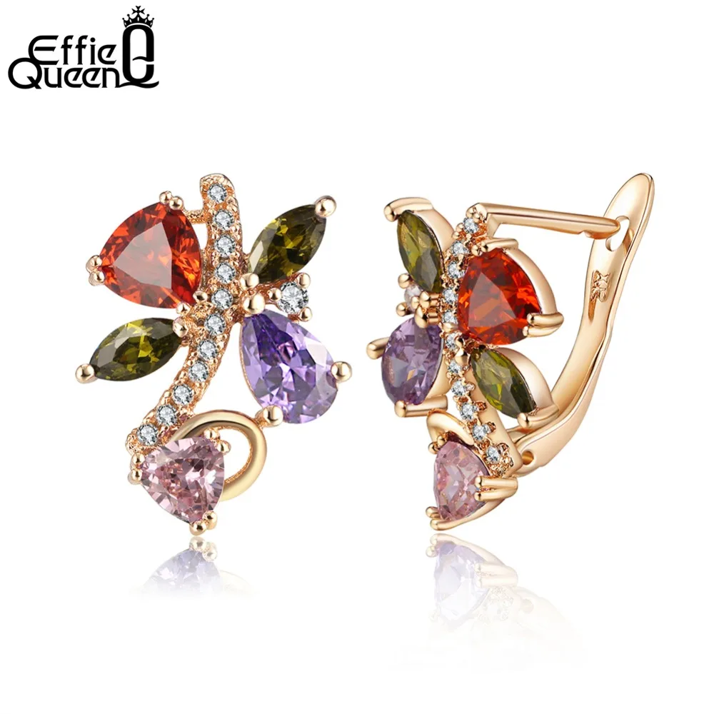 Effie queen 5 цветов Кристалл серьги для девочек Bijoux золотой цвет серьги-гвоздики для женщин Свадебные ювелирные изделия оптом DDE56