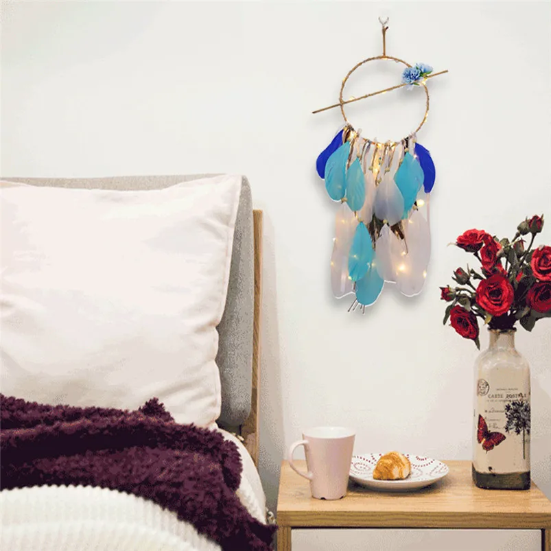 Vintage Home Decoration Dreamcatcher 2 Meter 20LED Feather  Lighting Girl Room Bell Bedroom Romantic Decoration 35JY2406