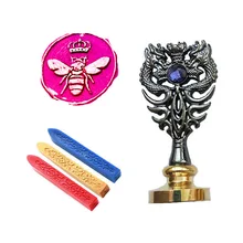 Индивидуальная восковая печать комплект печатей Милая пчела с королевой насекомое металлическая ручка дракона Подарочный винный набор пакет свадебные приглашения печать