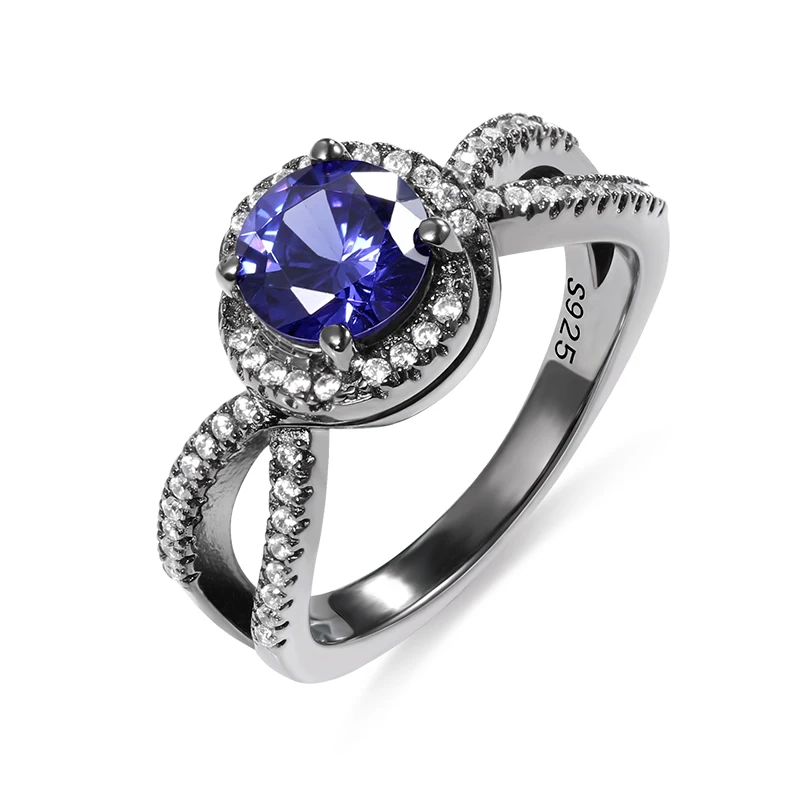 Wholesales Custom Black Plating Birthstone Halo Ring For Her Birthstone