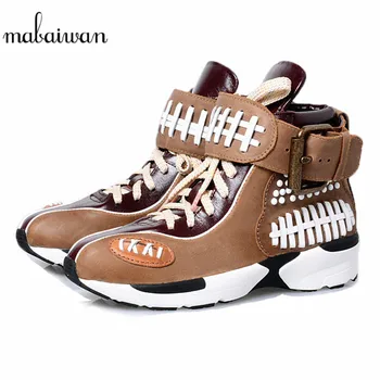

Mabaiwan Casual Women Sneakers Genuine Leather Breathable Walking Shoes Women's Lace Up Female Creepers Tenis Espadrilles Flats