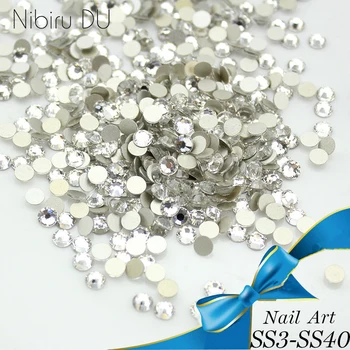 

Luxury Crystal Clear ss3-ss40 Glass Nail Art Rhinestones For Nail Art Charms 3D Decoration Non hotfix Flat Back Stones