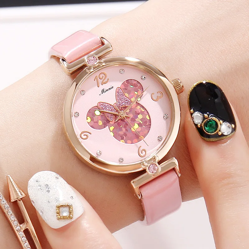 

Hot!!! 100% Genuine Disney Girl Watch Waterproof Date Watch Women Female Casual Dress Watches Wristwatches Leather Relojes
