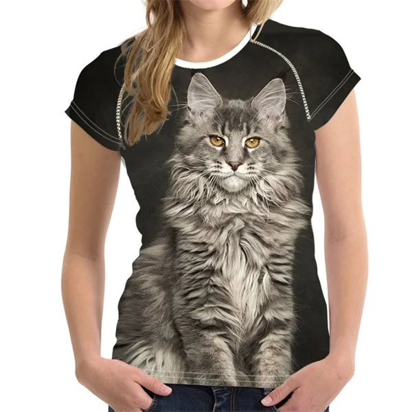 FORUDESIGNS/женские летние футболки в стиле Харадзюку; милые футболки с 3D принтом животных из мейн-енота и кота для девочек; модная футболка с коротким рукавом размера плюс - Цвет: H11208BV