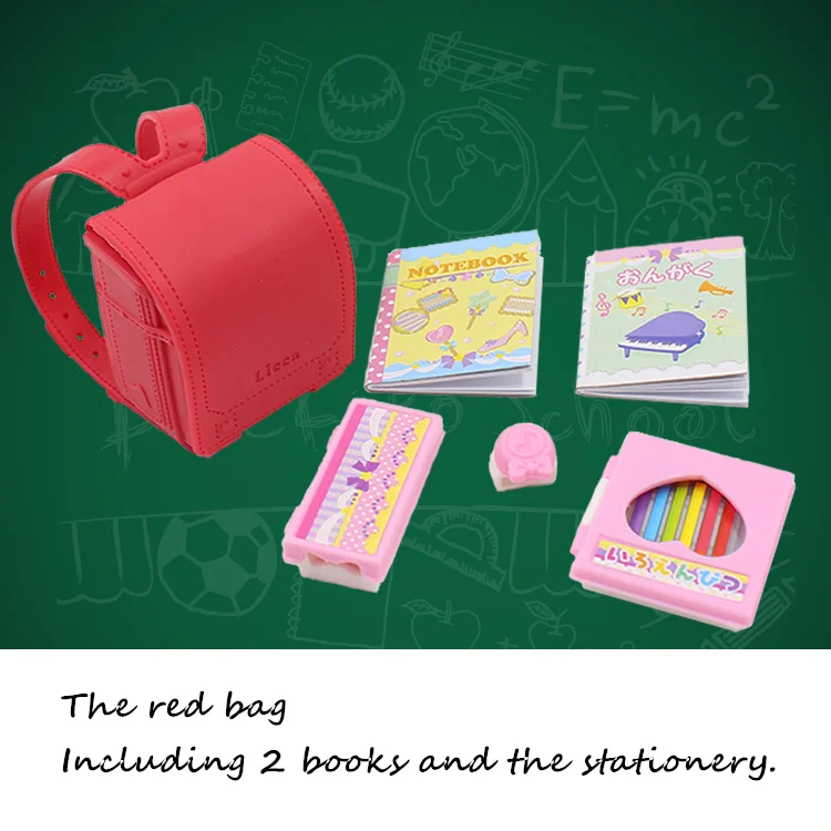 

free shipping for blyth doll icy licca body school bag campus red satchel books stationery gift toy 3cm*4cm