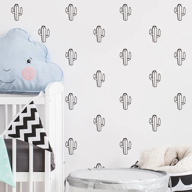 Tofok 24 قطعة/المجموعة هندسية الصبار نمط ملصقات جدار الأطفال ملصقات ديكور جدار الغرف DIY المنزل الديكور الشمال نمط