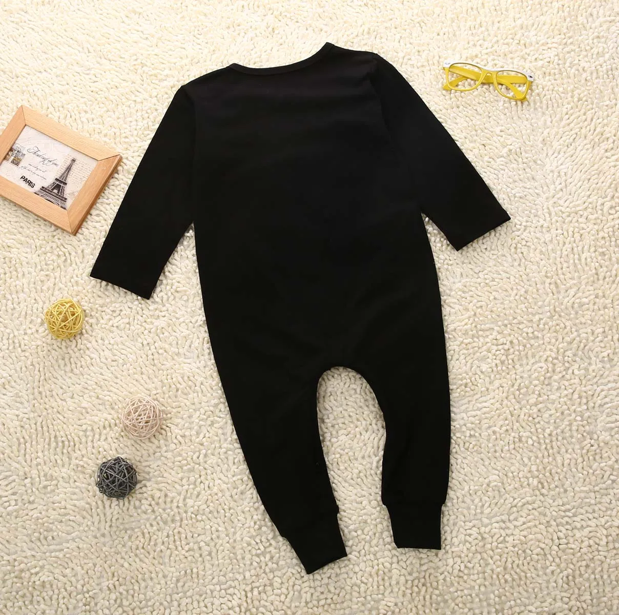 Cute Newborn Long Sleeve Baby Boy Girl Romper Jumpsuit Clothes Outfits Im the boss black