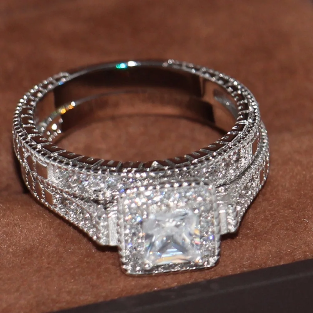 Женское Винтажное кольцо с фианитом 10KT в стиле ретро|ring set|bridal ring setprincess cut |