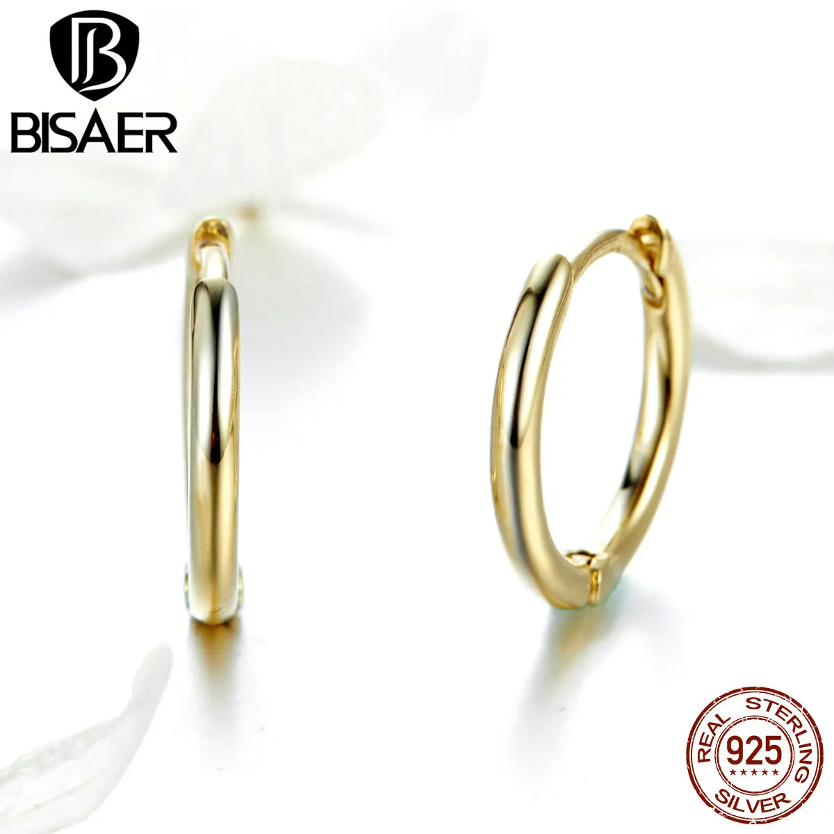 

BISAER Cheap Earrings 925 Sterling Silver Round Circle Gold Color Simple Stud Earrings for Women Fashion Earrings Jewelry ECE558