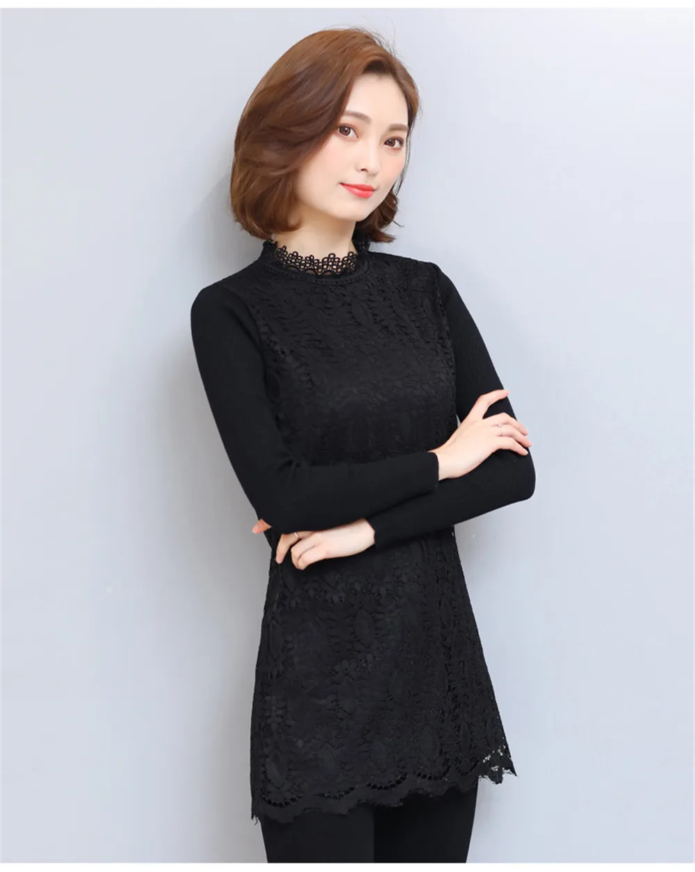 Autumn-Winter Thicken Women Lace Dress 2017 All Match Sweater Sleeve Wine Lace Dress vestido Plus Size 3XL bodycon Work Dress  (10)