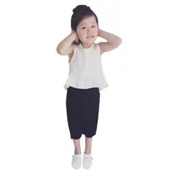 Комплекты летней одежды для девочек костюм для малышей Дети без рукавов Футболка + штаны roupas infantil детские одежда для девочек