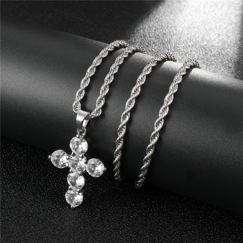 HIP Hop Rope Chain Iced Out Bling Stainless Steel Cross Necklaces &amp Pendants Gold Color For Men Jewelry Dropshipping | Украшения и