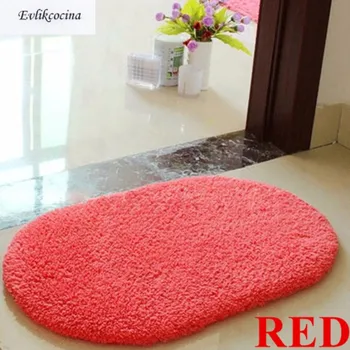 

Free Shipping Red Soft Plush Absorbent Sponge Bedroom Bathroom Shower Floor Door Mat Rug Parlor Hallway Non-slip Oval Carpet