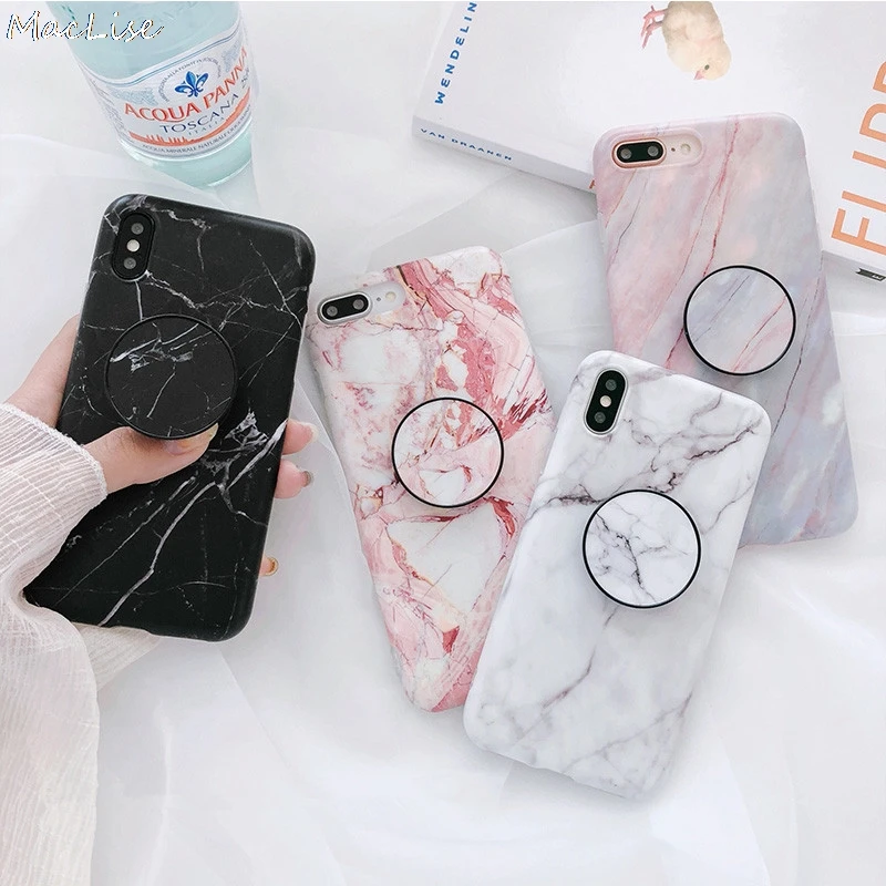 

Soft Marble Patterned Case For iPhone 6 6S 7 Plus Phone Holder Case Matte Silicone Cover For iPhone 8 Plus X