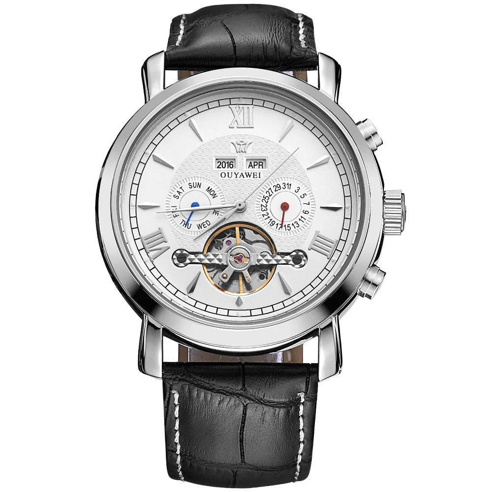OUYAWEI Mens Watches Top Brand Luxury Full Calendar Flywheel Dial