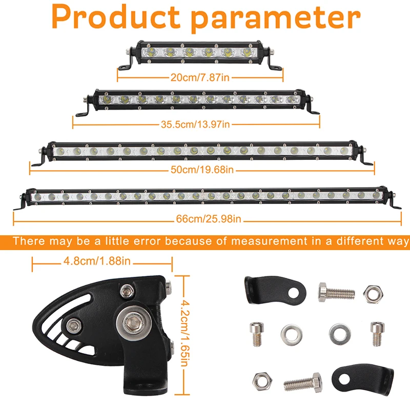 8 14 20 26 Inch LED Strip Light Bar Single Row Off Road Lights 18w 36w 54w LED Work Light Bar for Jeeps/SUV/Motorcycles