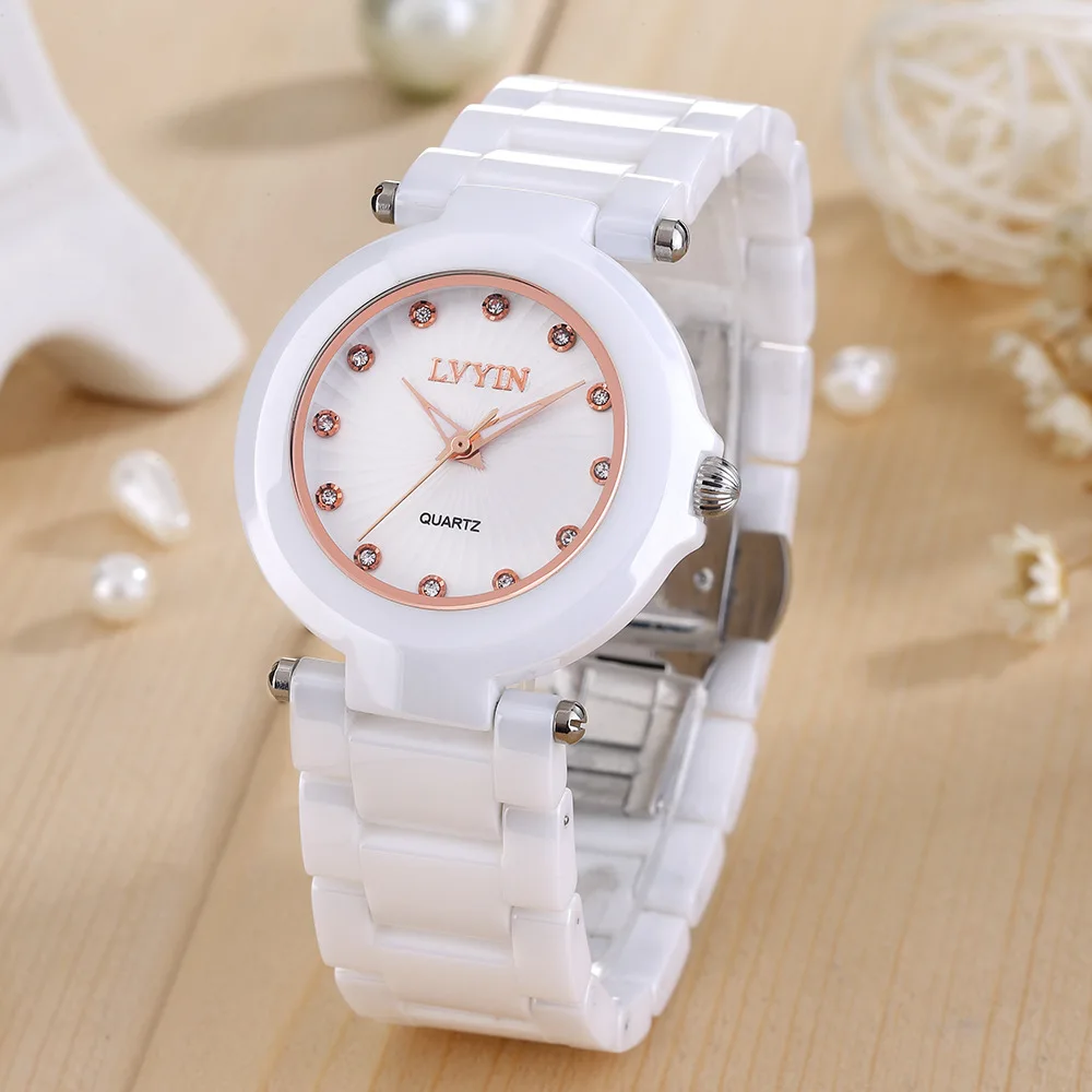 

luxury womens clocks ceramic white purple woman wristwatch lvyin brand ladies watches waterproof quartz diamond