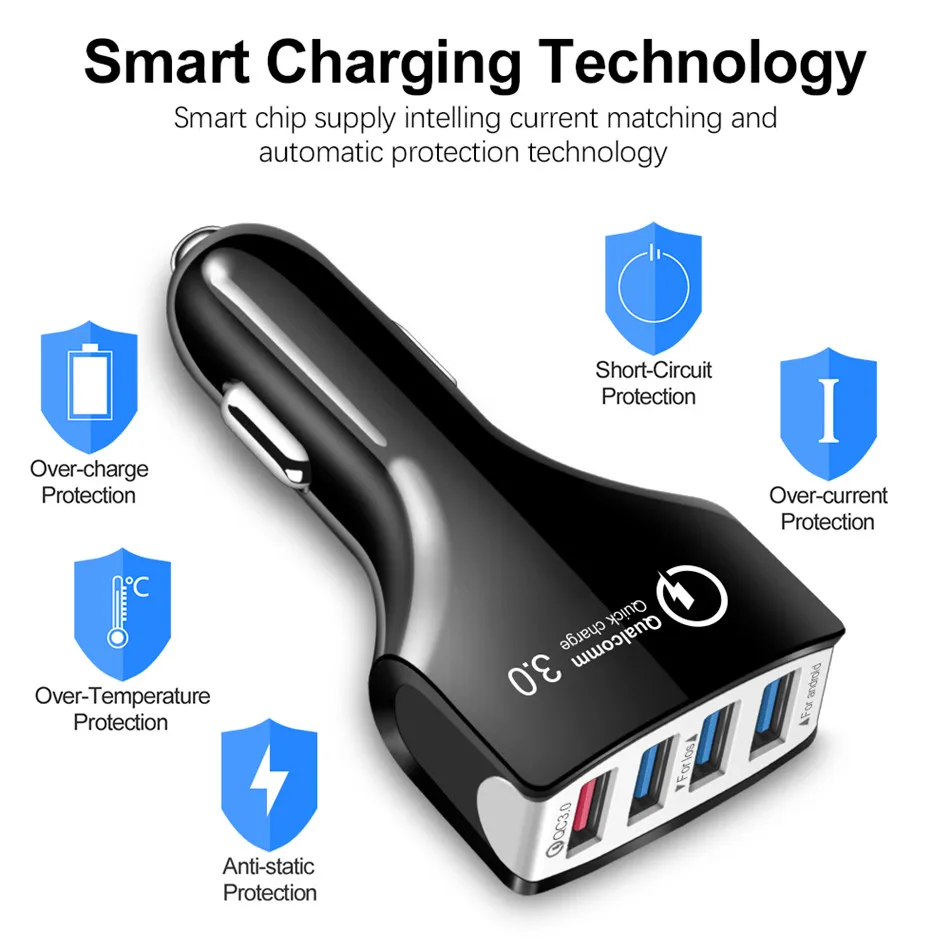 CRDC быстрое зарядное устройство 3,0 USB Автомобильное зарядное устройство QC 3,0 Универсальный Автомобильный мобильный телефон быстрое зарядное устройство для iPhone X 8 Xiaomi samsung Автомобильное зарядное устройство