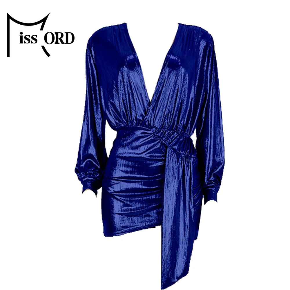 Missord, женское сексуальное платье с глубоким v-образным вырезом, с длинным рукавом, одноцветное, цветное, Клубное, женское, мини, элегантное, облегающее, вечерние платья, FT18953-3