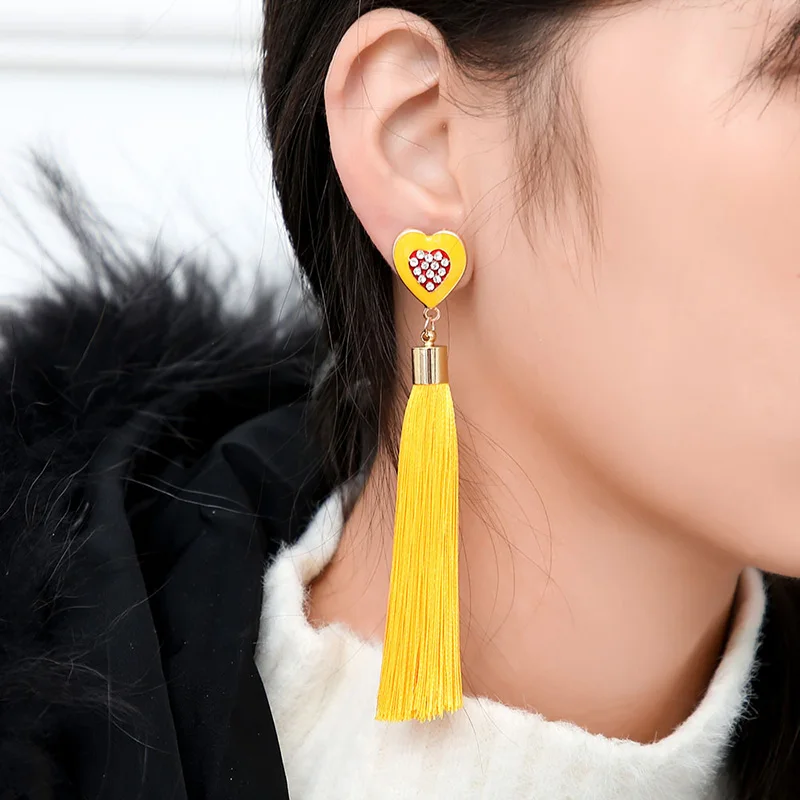 IMG_4453 Trendy Drop Earrings HeartWomenLongBohemianDangleBlueBalckMetalBohoGold Tassel Earrings 2018 Jewelry