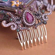 Mujeres Vintage peinetas 2016 marca turco corona verde gota de agua grande de acrílico Hairwear oro antiguo accesorios para el cabello para el partido