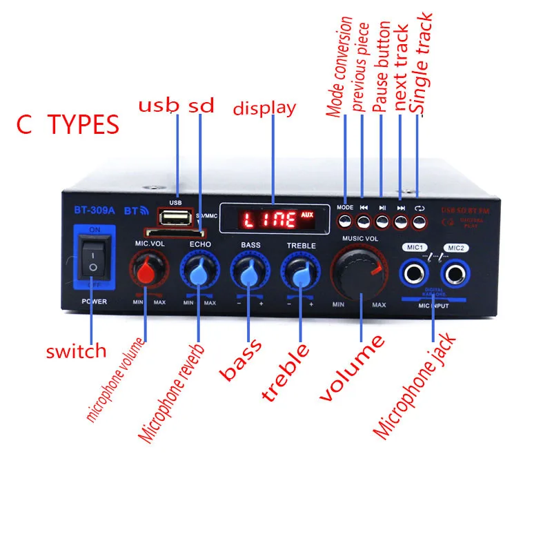 Мини-усилитель спикер усилитель карта USB флэш-накопитель DC 12 В/220 В Bluetooth усилитель автомобильный усилитель 699BT/253BT/309A