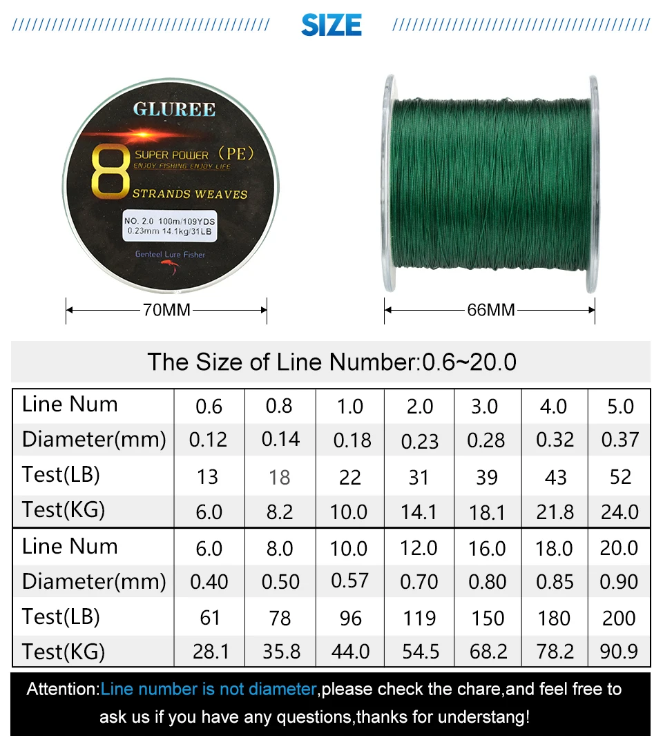 GLUREE 100M109Yards 8 Stands PE Line Braided Fishing Line 100% PE Multifilament Fishing Line Super Strong High Quality 13-200LB (10)