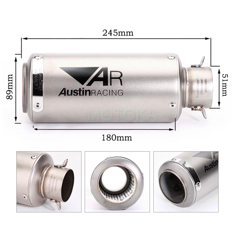 Universal 51mm de la motocicleta silenciador de Escape para ER6N Z800 ZX6R CBR600RR CBR650 de acero inoxidable Moto GP corto de escapar Universal 51mm de la motocicleta silenciador de Escape para ER6N Z800 ZX6R CBR600RR CBR650 de acero inoxidable Moto GP corto de escapar