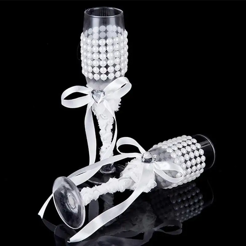 2 шт./компл. белая лента свадебные очки набор шампанского тостов очки для свадеб вечерние(JB-100