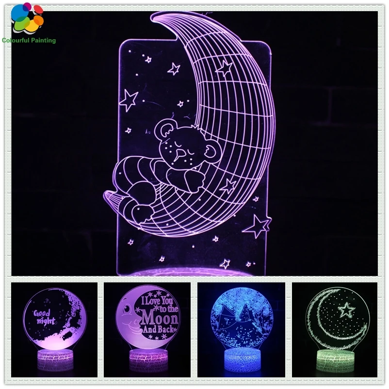 Twelve Constellation Moon Good Night Sun Star Art 3D LED Crack Light 7 Colors Changing Lamp 3AA Battery Powered USB Gift | Лампы и