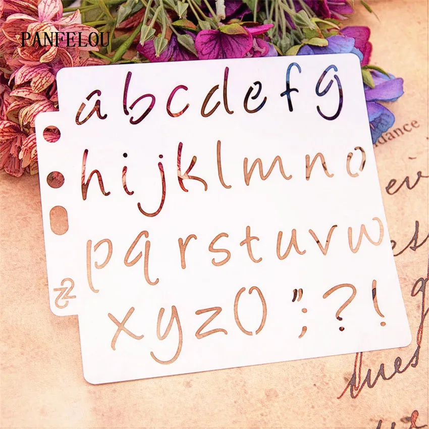 

Hote Sale Lowercase letters scrapbook stencils spray plastic mold shield DIY cake hollow Embellishment printing lace ruler