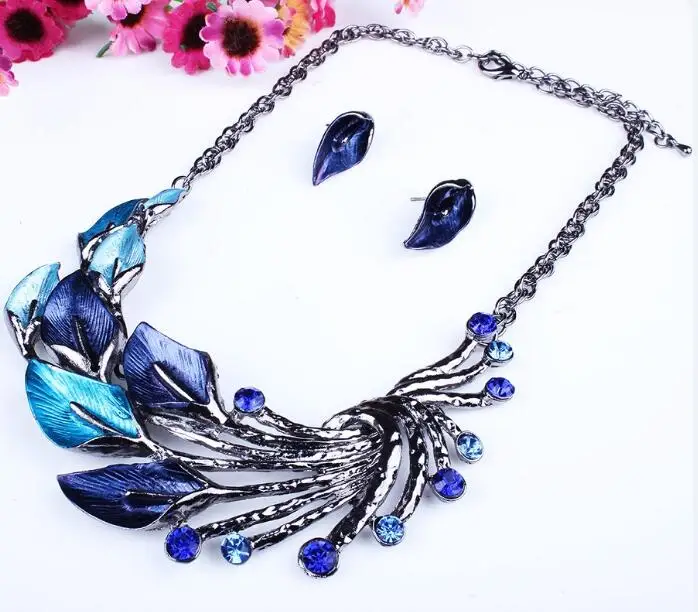 Винтажное ожерелье с павлиньим хвостом, длинной цепочкой, богемное ожерелье, Массивное колье, Макси ожерелье и подвеска, женские модные ювелирные изделия - Окраска металла: Blue