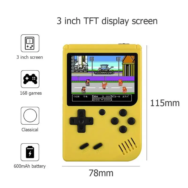 BOYHOM Retro Handheld Game Console Built-in 168/300 Games 3.0 Inch Color LCD Screen Mini Video Game Player Accept Two Player