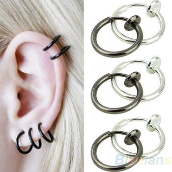 

Unisex Hip Hop Clip Hoop Earrings Boby Nose Lip Ear Piercing Small Round Earrings For Women Men Stainless Steel Jewerly