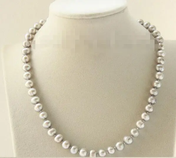 

Free Shipping >>>>>Genuine 17" 9mm gray freshwater pearls necklace magnet clasp j9406