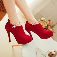 New Fashion Women Pumps Sexy Round Toe Thin High Heels Shoes Woman Autumn Winter Zipper Flock Pumps Plus Size